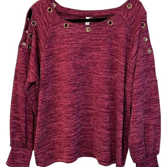 NY Collection Long Sleeve Shoulder Cutout Tunic Top With Grommets - Picture 10 of 10